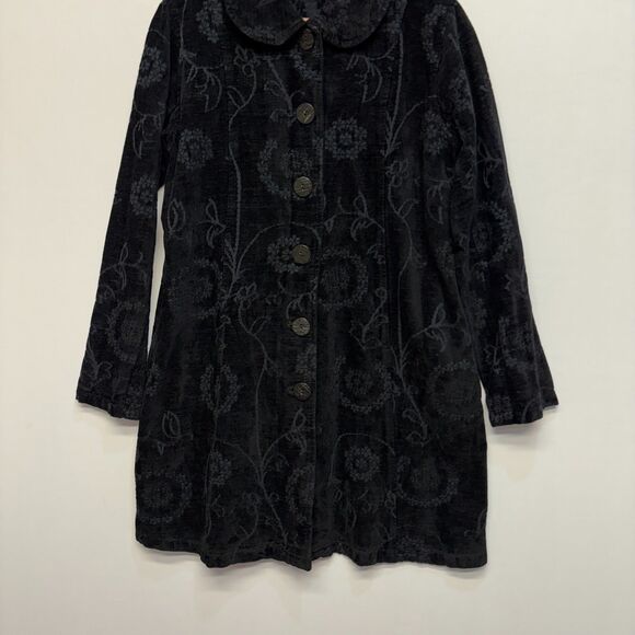 Vintage CMC Tapestry Black Floral Embroidered Coat Jacket Small Artsy C067 -14 - Picture 13 of 16